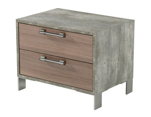 VIG Furniture Boston Modern Brown Oak Nightstand With Faux Concrete, Brushed Stainless Steel Legs & Soft-Closing Drawers VGANBOSTON-NS