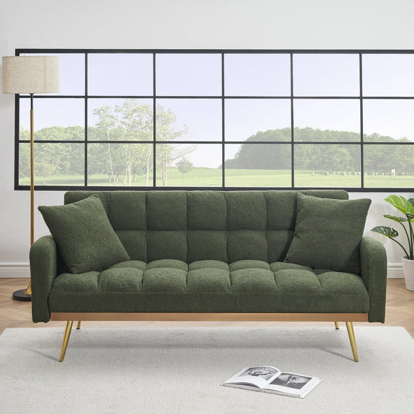 English Elm 69 Convertible Sofa Bed for Small Spaces 69-Inch Fabric Futon with Solid Wood Frame, Comfort Seat Green W3356P298523