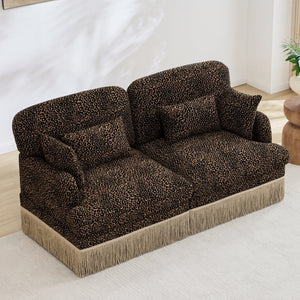 English Elm Comfy Chenille Leopard Print Loveseat with Tassel Trim Modular Sectional for Living Room Brown W5656S00010