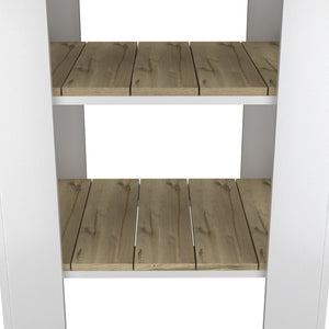 English Elm Brooklyn Two-tone Kitchen Island with Oak Top Open Shelves Drawer and Towel Rack B128P148882