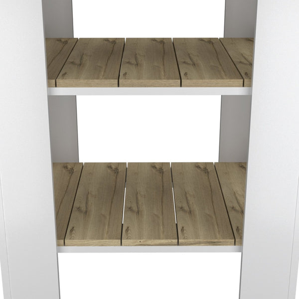 English Elm Brooklyn Two-tone Kitchen Island with Oak Top Open Shelves Drawer and Towel Rack B128P148882