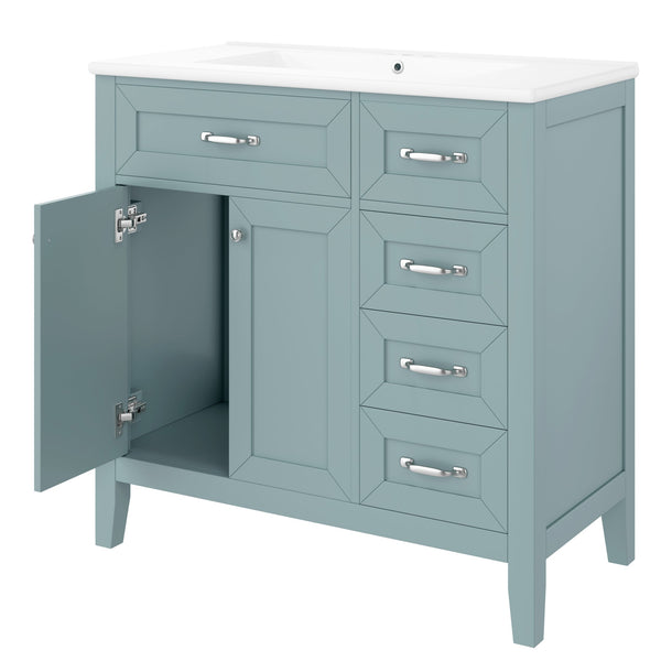 English Elm 36" Bathroom Vanity With Sink Combo - Stylish Green Cabinet, Solid Frame & Modern Design For Elegance N725P246491G