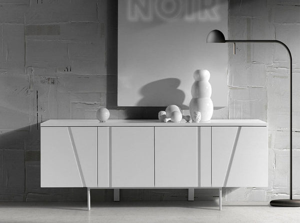 VIG Furniture Mario Elegant White Veneer Buffet With Metal Legs, 75" Modern Storage Cabinet, Adjustable Shelves VGBBMK1802SB-WHT-BUF