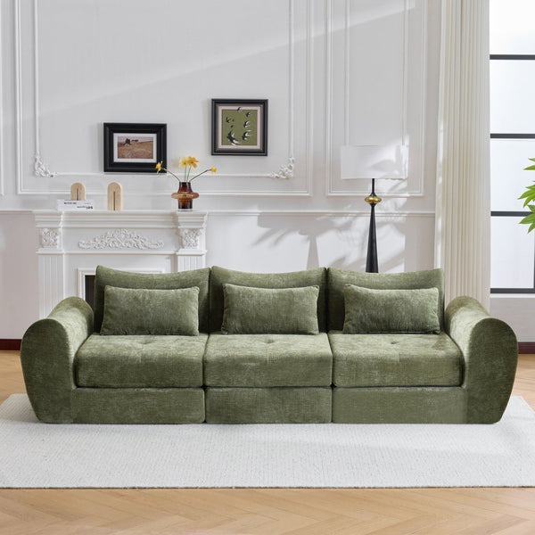 English Elm Modular Cloud Sectional Sofa Bed with Flannelette Upholstery for Flexible Living Green W1829S00075