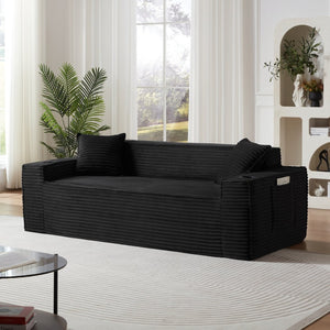 English Elm 3seater Corduroy Cloud Sofa Pocket Spring Cushioned Seat for Apartments and Office Lounges Black W3396P434764