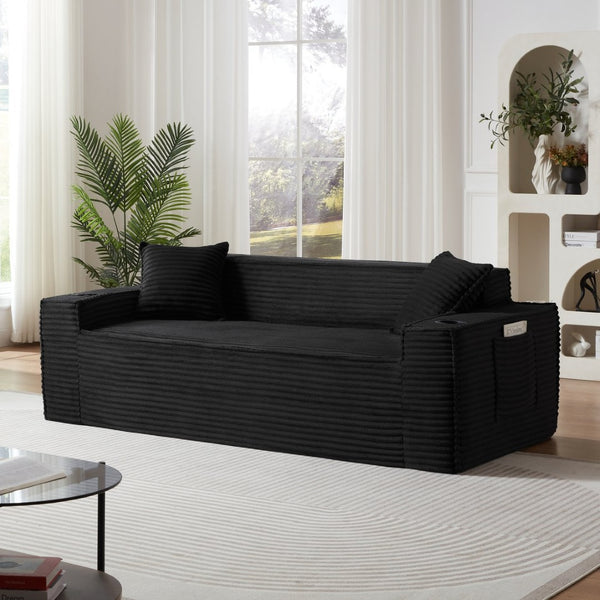 English Elm 3seater Corduroy Cloud Sofa Pocket Spring Cushioned Seat for Apartments and Office Lounges Black W3396P434764