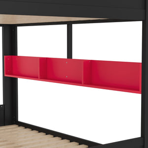 English Elm Twin Xl Solid Pine Loft Bed with Built-in Led Lighting and Storage Shelves W1580S00393