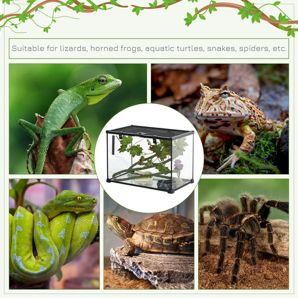 English Elm PawHut Glass Reptile Terrarium 14 Gal w/ Sliding Mesh Top, Leakproof Raised Base & Decor Kit W2225P200848