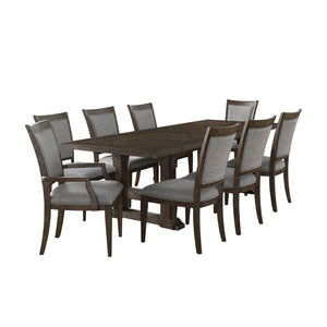 English Elm Classic 9 Piece Ash Veneer Extendable Dining Set with Gray Upholstered Chairs B011S02469