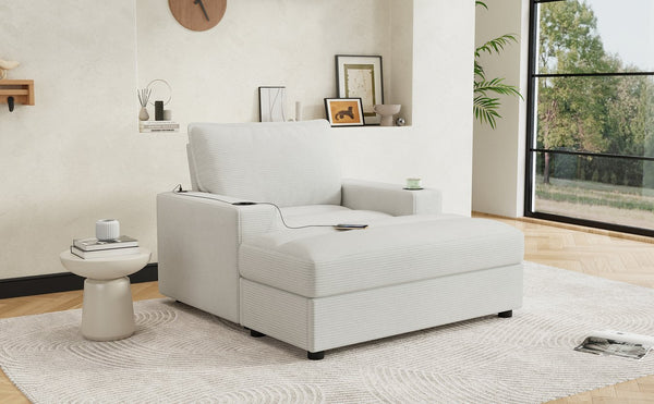 English Elm Christopher Knight Home® - 42.8" Oversized Chaise Lounge with Storage Ottoman, Corduroy Upholstery, USB Port & Cup Holders for Cozy Living Space Beige N765P350851W
