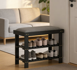 English Elm Shoe Storage Bench with Bamboo Frame and Cushioned Seat for Entryway or Mudroom T3971P430903