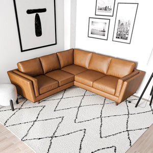 English Elm Erman Genuine Leather Sectional Sofa with Chaise and Mid-century Dowel Legs B183S00113