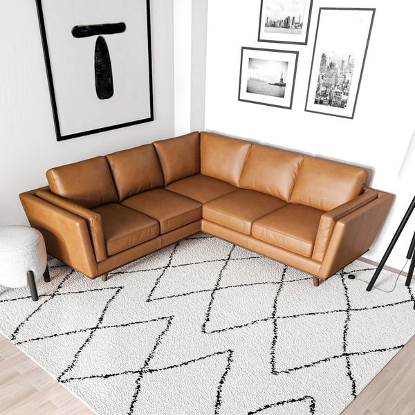English Elm Erman Genuine Leather Sectional Sofa with Chaise and Mid-century Dowel Legs B183S00113