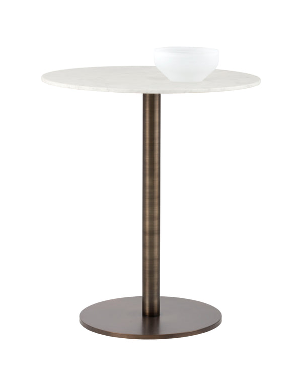 Sunpan Enco Bar Table - Stunning Art Deco Design with Solid Carrara Marble Top and Antique Gold Base Elegance Round - 350W x 35D x 41H