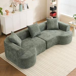 English Elm Modern curved sofa with extra-deep seat, cloudlike sponge support, high-carbon spring core, breathable cotton-linen fabric for lasting comfort and durability Green W2012S00006