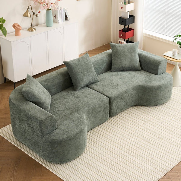 English Elm Modern curved sofa with extra-deep seat, cloudlike sponge support, high-carbon spring core, breathable cotton-linen fabric for lasting comfort and durability Green W2012S00006