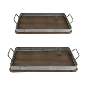 English Elm S/2 Rustic Fir Wood Serving Trays with Iron Accents for Farmhouse Tablescapes W2078P495641