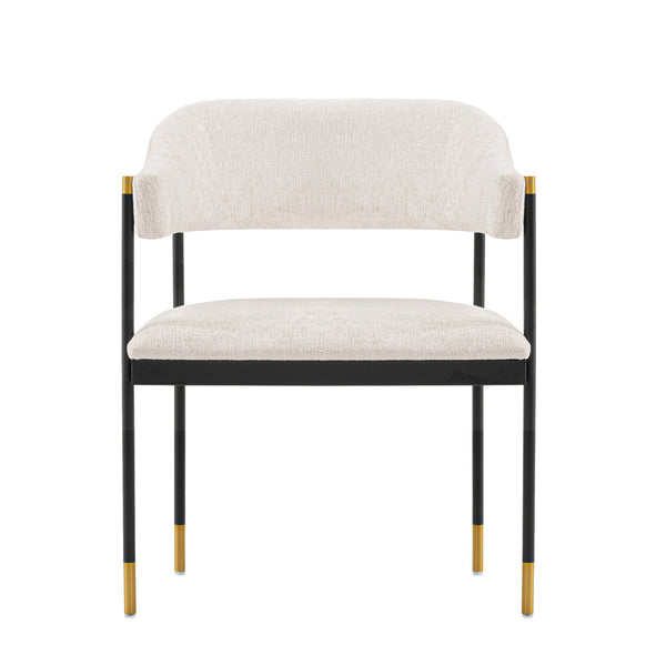 English Elm Lia Metal Chenille Armchair with Brushed Gold Accents, Floating Back Design, Luxurious Comfort Cream B365P397729