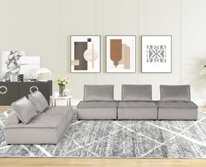 English Elm Aveline Velvet Tufted Modular Sofa Set with Convertible Ottoman Seating for Living Rooms Light Gray B2749S00035