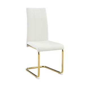 English Elm Tempered Glass Rectangular Dining Set Seats 8 with Glam Metal Legs Pu Leather Chairs Gold,White W3875S00055