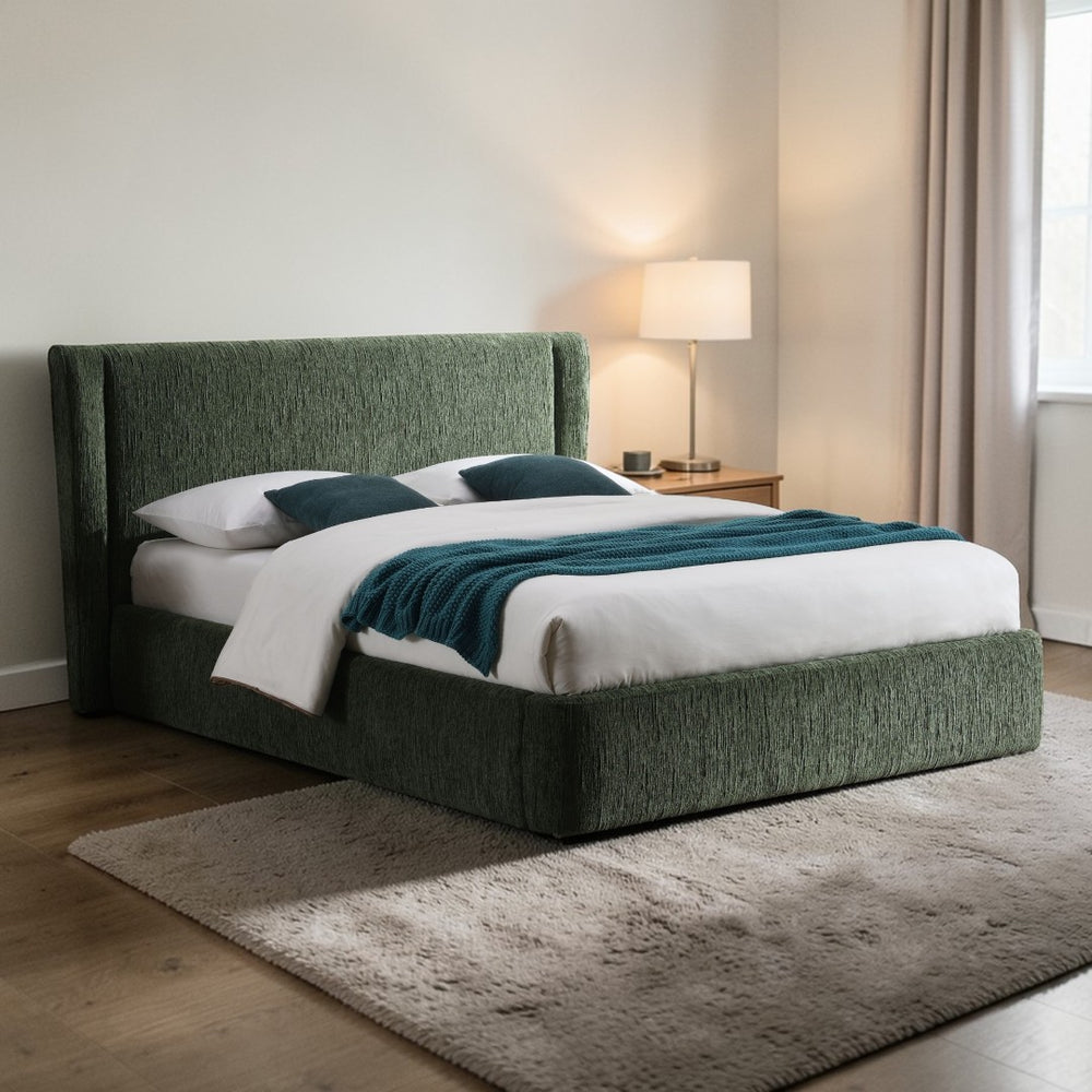 English Elm Cheryl Queen Upholstered Bed Chenille Fabric Padded Headboard No Box Spring Needed B2756S00035