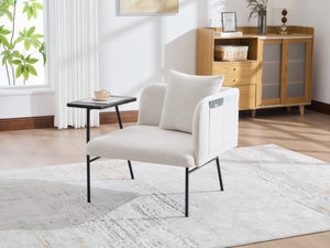 English Elm Leisure Linen Accent Chair with Built-in Side Table Pockets and Lumbar Pillow Modern Beige W395P453307