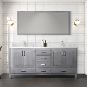 English Elm Distressed Grey Double Bath Vanity With Carrara Marble Top, Complete Faucet Set & Stylish Mirror B2731S01002