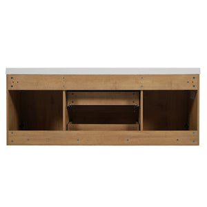 English Elm [video]59.3 Inch Wall Mounted Double Sink Vanity Wood Grain Mdf Soft Close Storage N729P000026N
