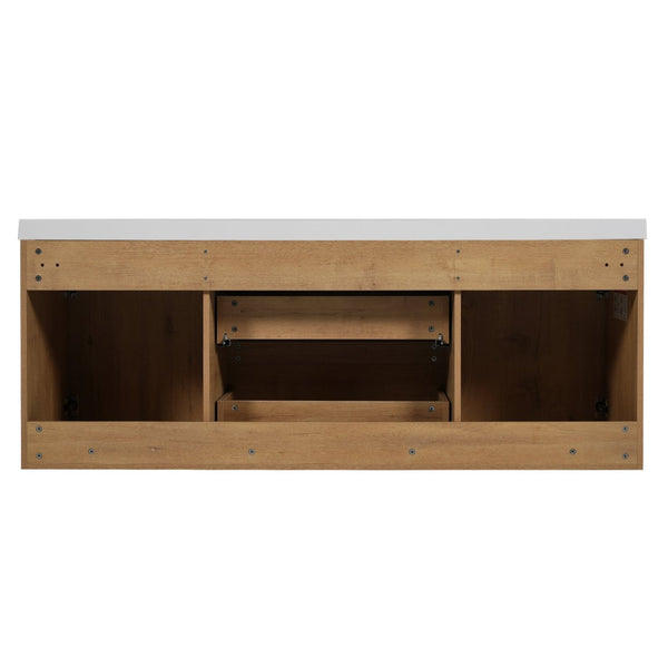 English Elm [video]59.3 Inch Wall Mounted Double Sink Vanity Wood Grain Mdf Soft Close Storage N729P000026N