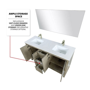 English Elm Rustic Acacia Double Bath Vanity 60" W With White Quartz Top, Brushed Nickel Faucet & Mirror Combo B2731S01683-GIGA