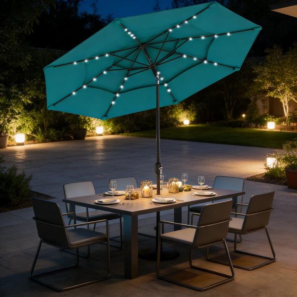 English Elm Garden Cantilever Patio Umbrella with Solar Led Lights and Upf30 Polyester Canopy Teal T3971P481872