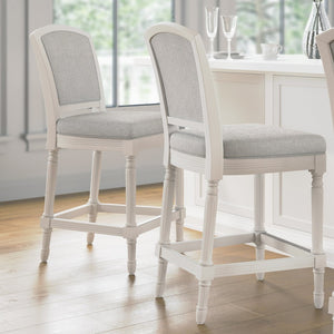 English Elm 26" Counter Stool Weathered Frame Woven Upholstery Turned Legs Kitchen Island Seating White B2751P436454