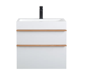 English Elm VELA 24 Inch Wall Mounted Bathroom Vanity with Integrated Acrylic Sink, Dual Wood Handles, Soft-Close drawers and Organizer White W3235P327448