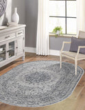 Unique Loom Aberdeen Derbyshire Machine Made Medallion Rug Gray, Navy Blue 4' 1" x 6' 1"