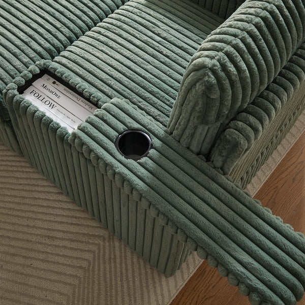 English Elm 42.5-inch corduroy single recliner with cup holder, storage ottoman, plush back pillow for lounging Green W834P375120