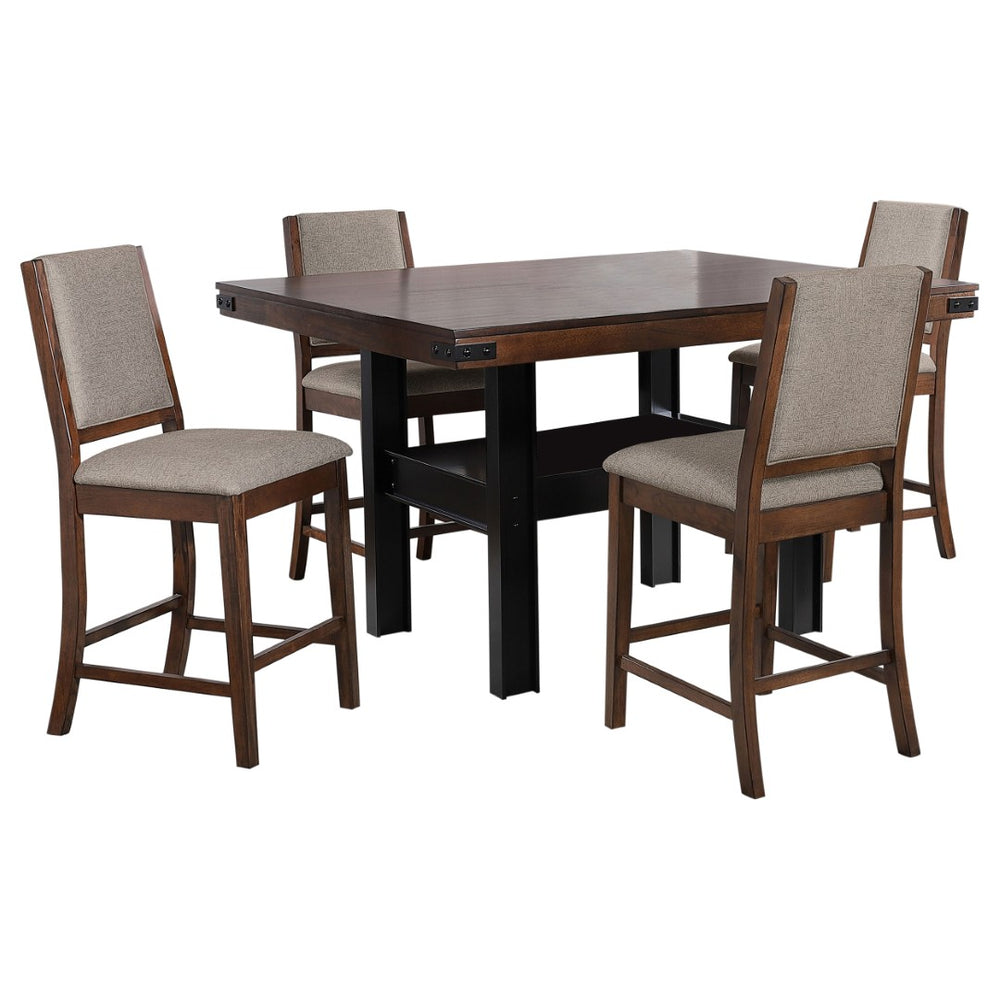 English Elm Walden Industrial Counter Height Dining Set Seats Six with Upholstered Chairs Mango Oak B062S01633