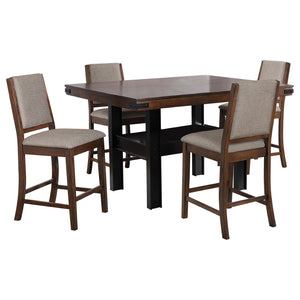 English Elm Walden Industrial Counter Height Dining Set Seats Six with Upholstered Chairs Mango Oak B062S01633