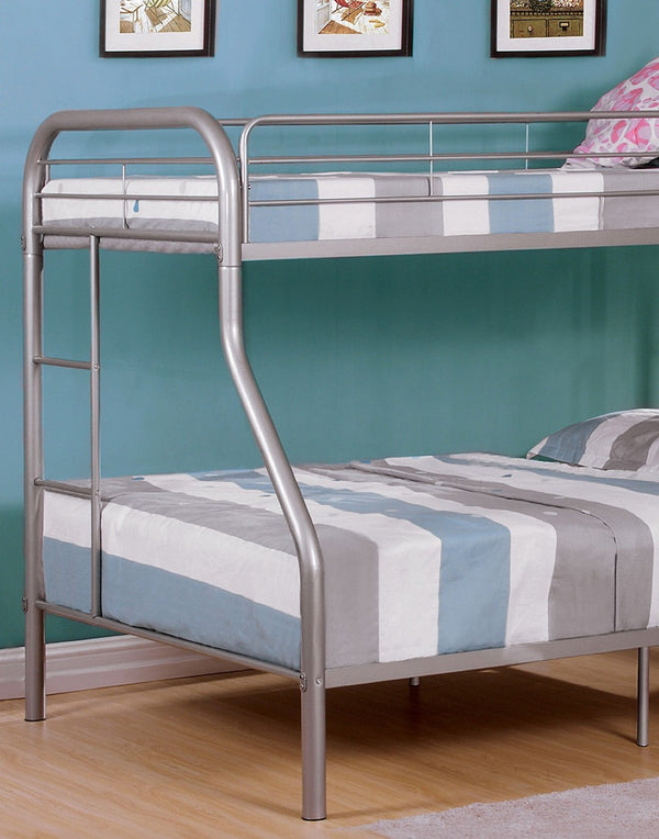 English Elm Twin Over Full Metal Bunk Bed - Sleek Silver Design With Angled Ladder For Space-Saving Style B2741S00310-GIGA
