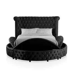 English Elm 1pc Glam Wingback Storage Bed Velvet Tufted Headboard with Usb Eastern King Black B2741S00821