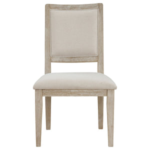 English Elm Rodota Round Pedestal Dining Set Whitewash Rubberwood Table Four Upholstered Chairs B062S01772