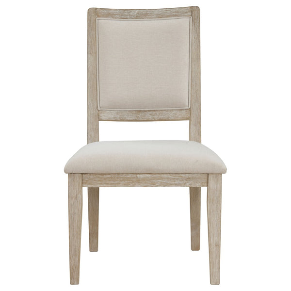 English Elm Rodota Round Pedestal Dining Set Whitewash Rubberwood Table Four Upholstered Chairs B062S01772