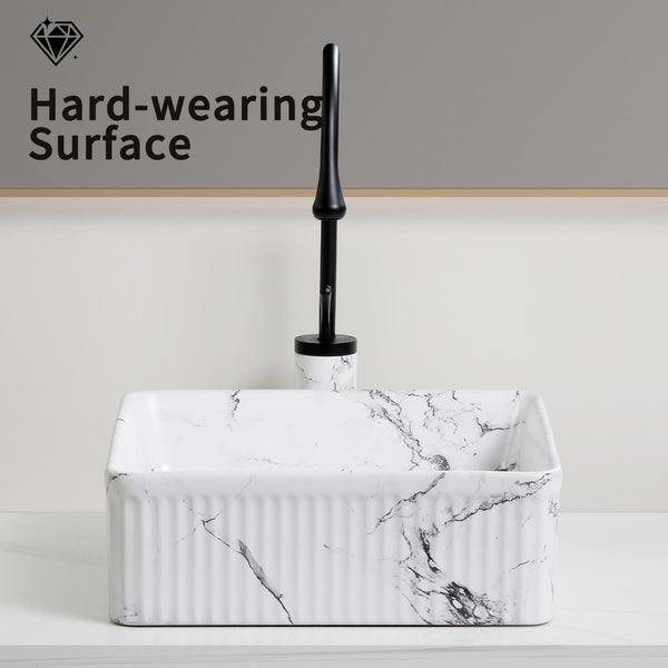 English Elm Floating Wall Mounted Ceramic Bathroom Sink Compact Rectangle White Porcelain Vanity W3402P362401