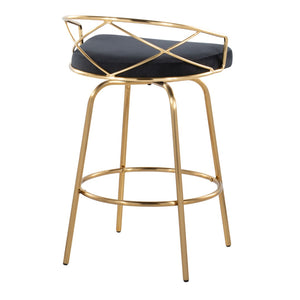 English Elm 26"/art Deco Tufted Velvet Swivel Counterstools with Gold Base for Kitchen Bar Set of 2 B202S02148