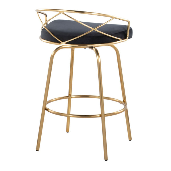 English Elm 26"/art Deco Tufted Velvet Swivel Counterstools with Gold Base for Kitchen Bar Set of 2 B202S02148