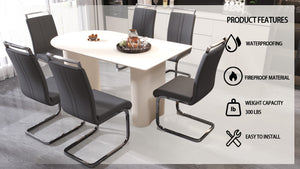 English Elm 63" Cream Mdf Dining Table Set With 6 Pu Armless Chairs & Silver Metal Legs - Modern Elegance! W2189S00434