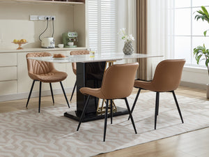 English Elm Dining Curved Back Dining Chair Set of 2 — Ergonomic Upholstered PU with Perforation, Thick Cushion, Floor-Safe Caps khaki W1143P254985