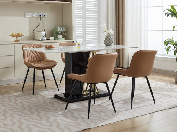 English Elm Dining Chairs Mid Century Modern Set of 2 with Curved Back Support, Perforated PU Upholstery, Cushioned Comfort and Floor-Protecting Adjustable Leg Caps khaki W1143P254985