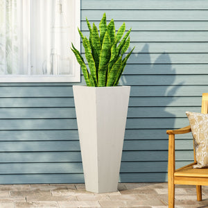 English Elm Ella Handcrafted Cast Stone Outdoor Planter Tapered Architectural Design for Patio 69576.00WHI