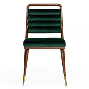 VIG Furniture Biscay Dark Green Velvet Dining Chair With Channel Tufting, Walnut Steel Legs & Gold Caps - Luxe Comfort VGEUMC-9697CH-GRN