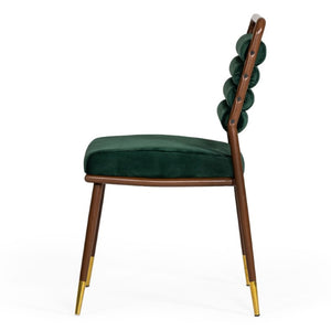 VIG Furniture Biscay Dark Green Velvet Dining Chair With Channel Tufting, Walnut Steel Legs & Gold Caps - Luxe Comfort VGEUMC-9697CH-GRN